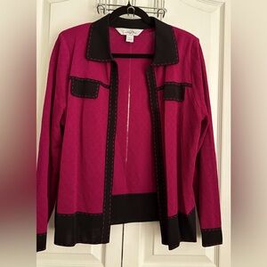 MING WANG WOMENS CARDIGAN, FUCHIA & BLCK, size large